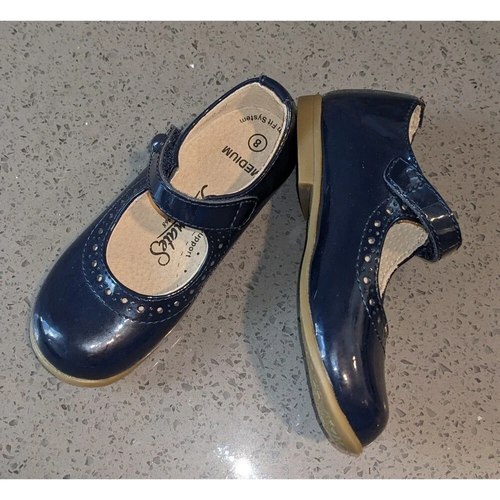 Footmates Blue Patent Emma Mary Jane Shoes, Little Girls Dress Shoes Sz 8